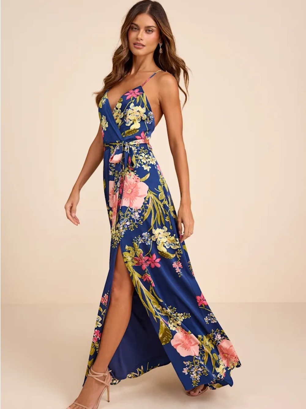 Medium Lulus Floral Satin Maxi Dress